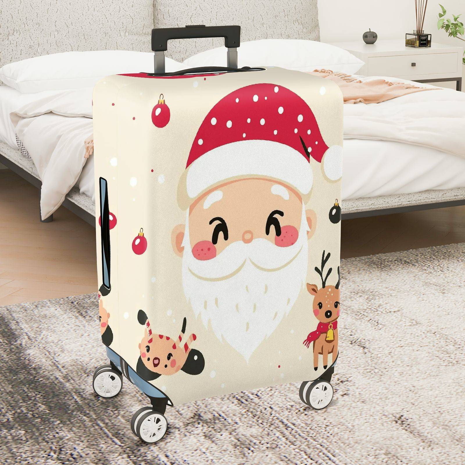 1-Piece Santa Reindeer Christmas Holiday Festive  Suitcase Luggage Cover, Stretch Protective Sleeve