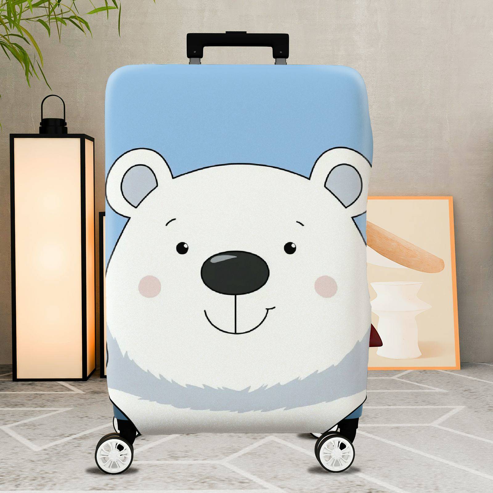 1-Piece Polar Bear Blue Cute Fun Travel Luggage  Suitcase Luggage Cover, Stretch Protective Sleeve