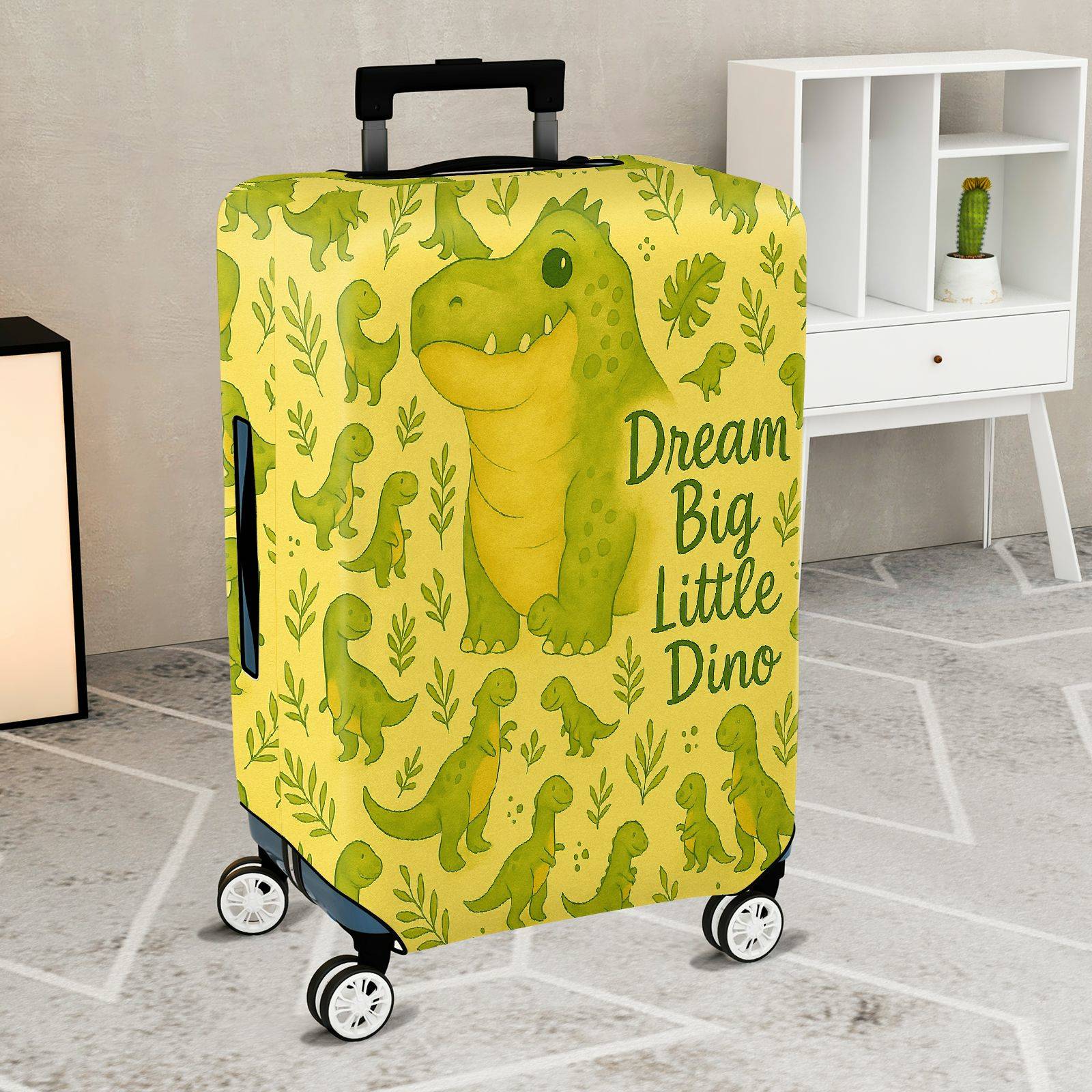 1-Piece Animal Dinosaur Green Dream Big Little Dino  Suitcase Luggage Cover, Stretch Protective Sleeve