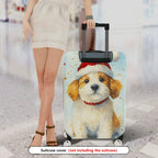 1-Piece Christmas Dog Santa Holiday Festive  Suitcase Luggage Cover, Stretch Protective Sleeve