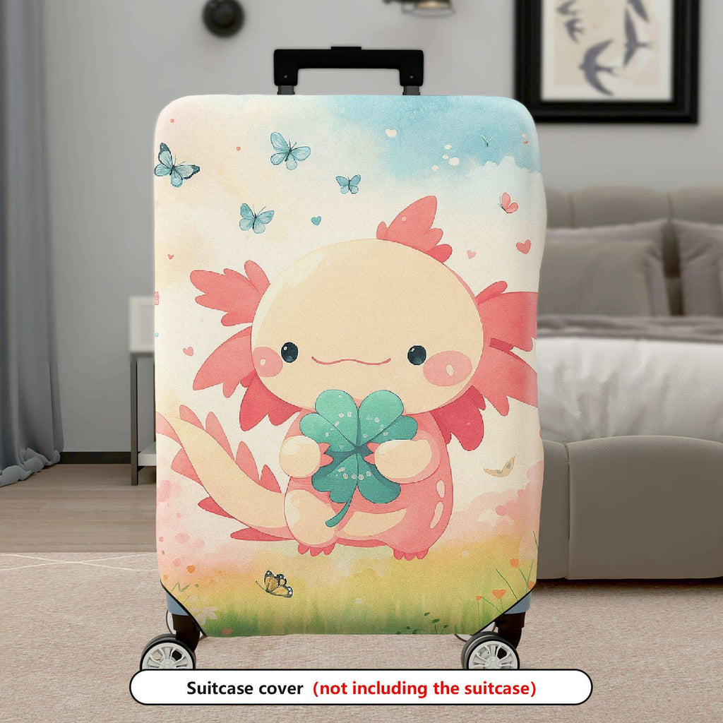 1-Piece Cute Axolotl Butterfly Floral Pink  Suitcase Luggage Cover, Stretch Protective Sleeve