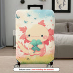 1-Piece Cute Axolotl Butterfly Floral Pink  Suitcase Luggage Cover, Stretch Protective Sleeve