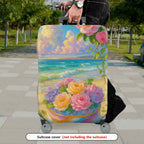 1-Piece Beach Floral Sunset Scenic Sea Rose Hydrangea  Suitcase Luggage Cover, Stretch Protective Sleeve