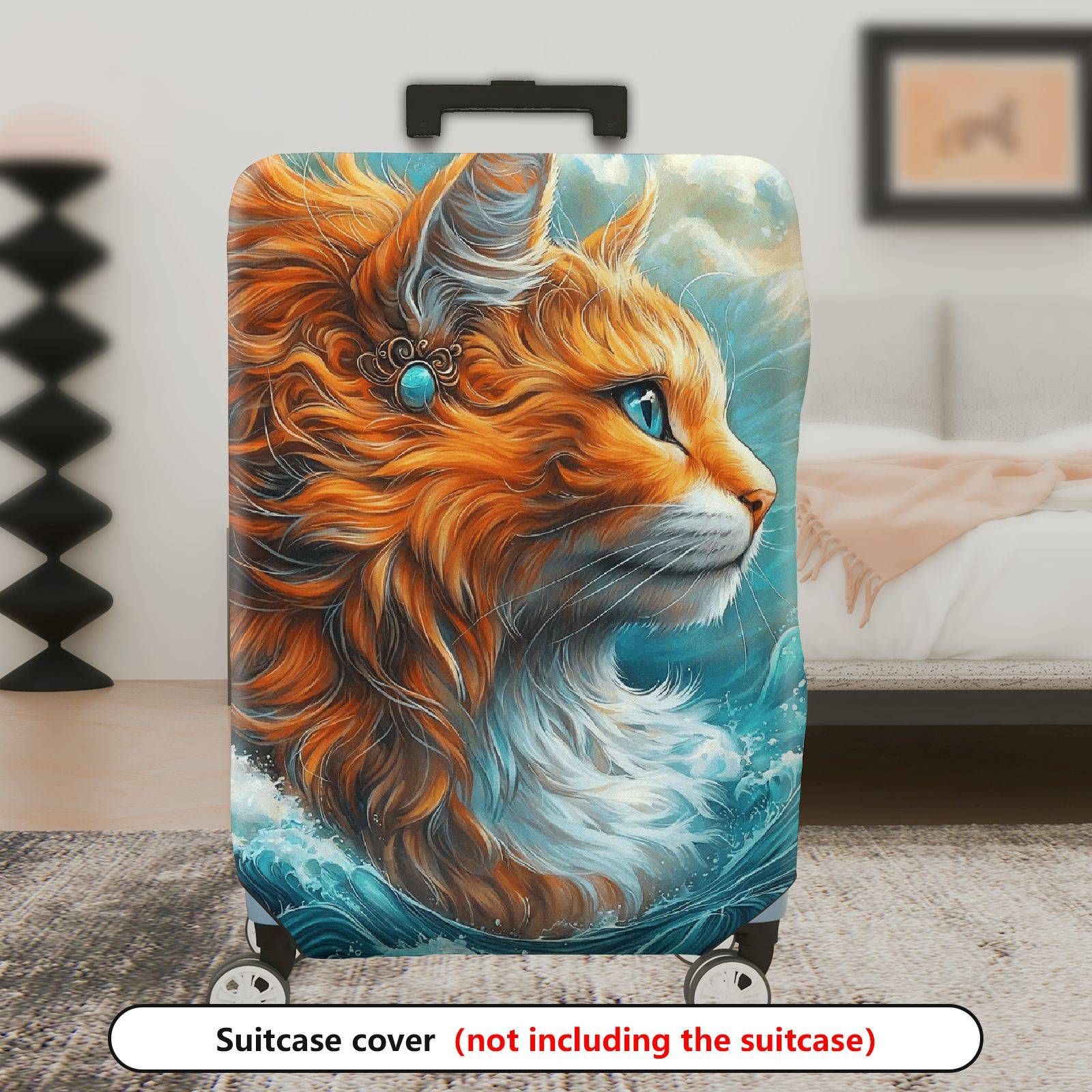 1-Piece Artistic Cat Ocean Jewel Abstract Fantasy  Suitcase Luggage Cover, Stretch Protective Sleeve