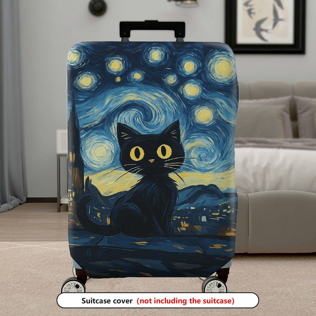 1-Piece Starry Night Cat Landscape Artistic Moon Travel  Suitcase Luggage Cover, Stretch Protective Sleeve