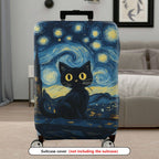 1-Piece Starry Night Cat Landscape Artistic Moon Travel  Suitcase Luggage Cover, Stretch Protective Sleeve