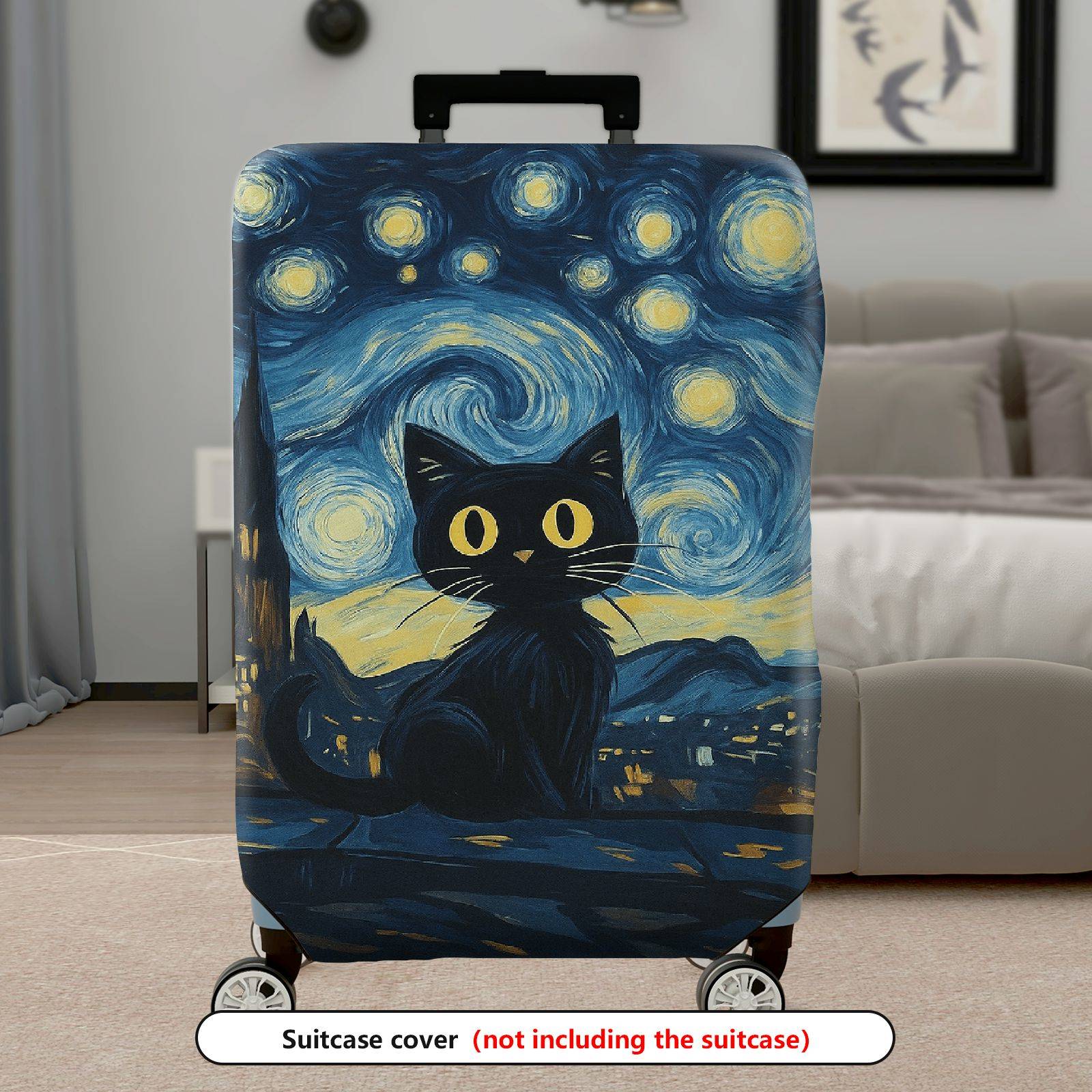 1-Piece Starry Night Cat Landscape Artistic Moon Travel  Suitcase Luggage Cover, Stretch Protective Sleeve