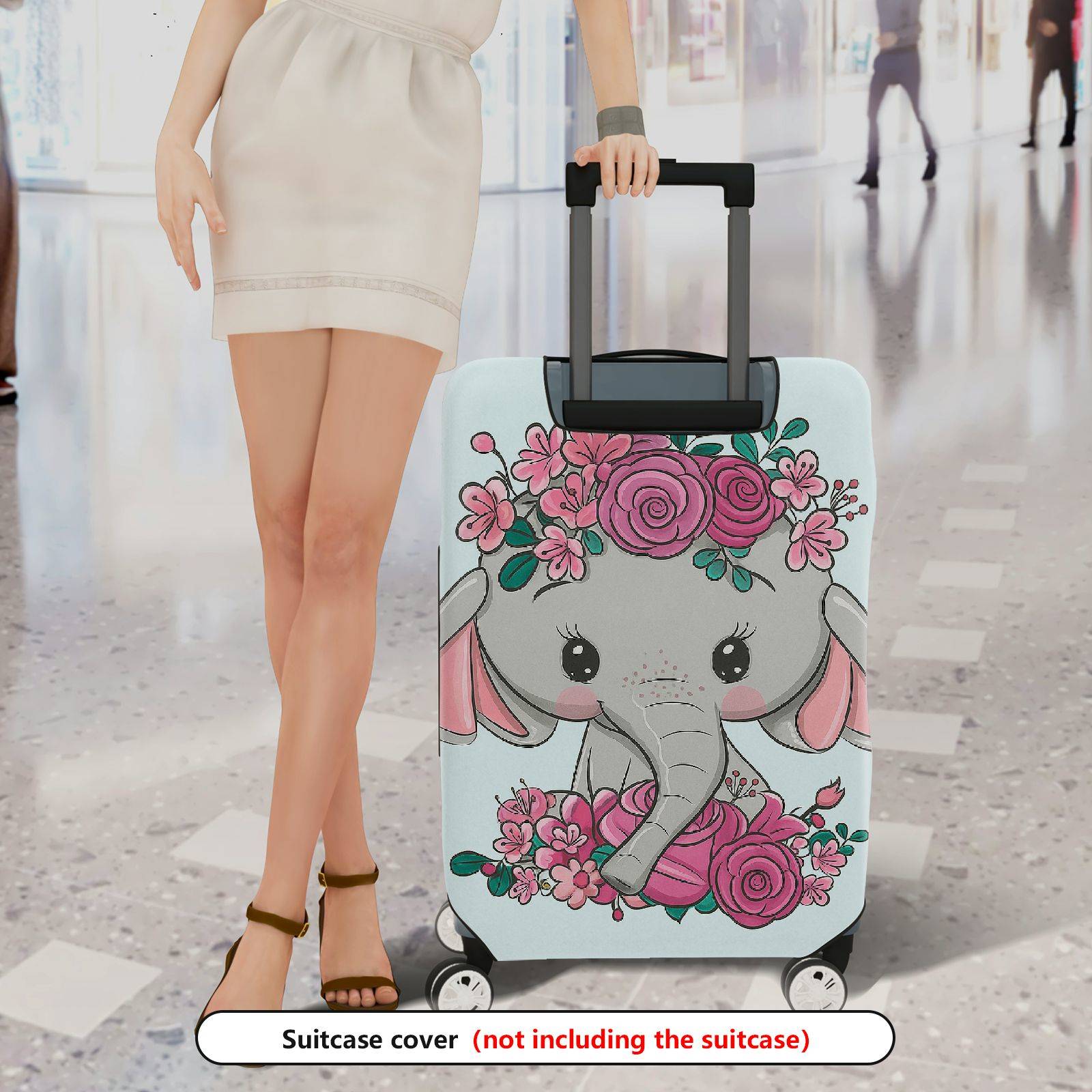 1-Piece Cute Elephant Floral  Pattern  Suitcase Luggage Cover, Stretch Protective Sleeve