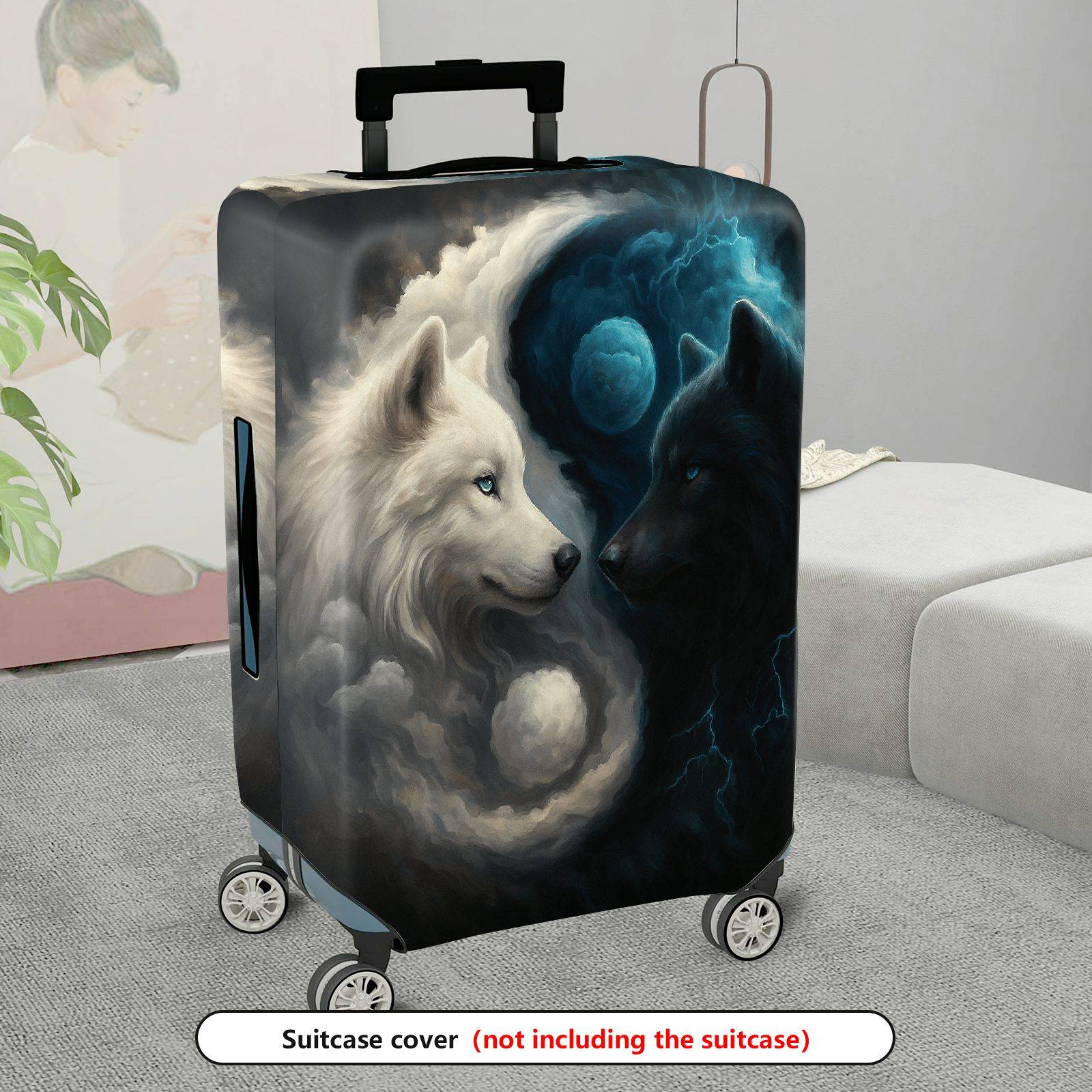 1-Piece Wolf Moon Nature Cosmic Night Mystical  Suitcase Luggage Cover, Stretch Protective Sleeve