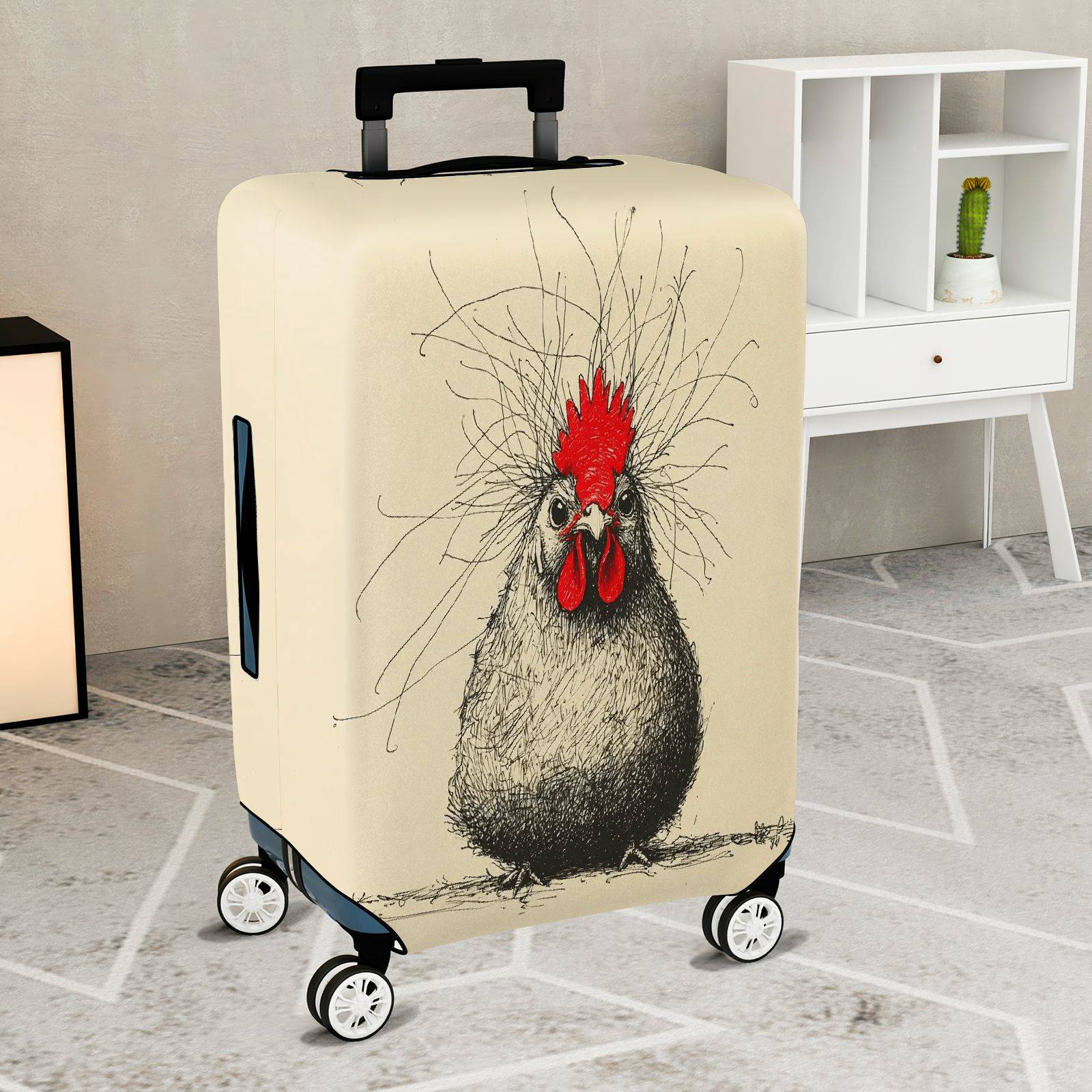 1-Piece Artistic Chicken Sketch  Animal Graphic Fun  Suitcase Luggage Cover, Stretch Protective Sleeve