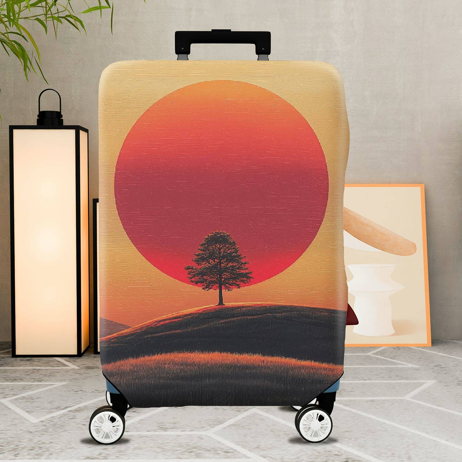 1-Piece Sunset Tree Landscape Minimalist Art Nature Fashion  Suitcase Luggage Cover, Stretch Protective Sleeve