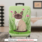 1-Piece Cat Floral Green Nature Cute Whimsical  Suitcase Luggage Cover, Stretch Protective Sleeve
