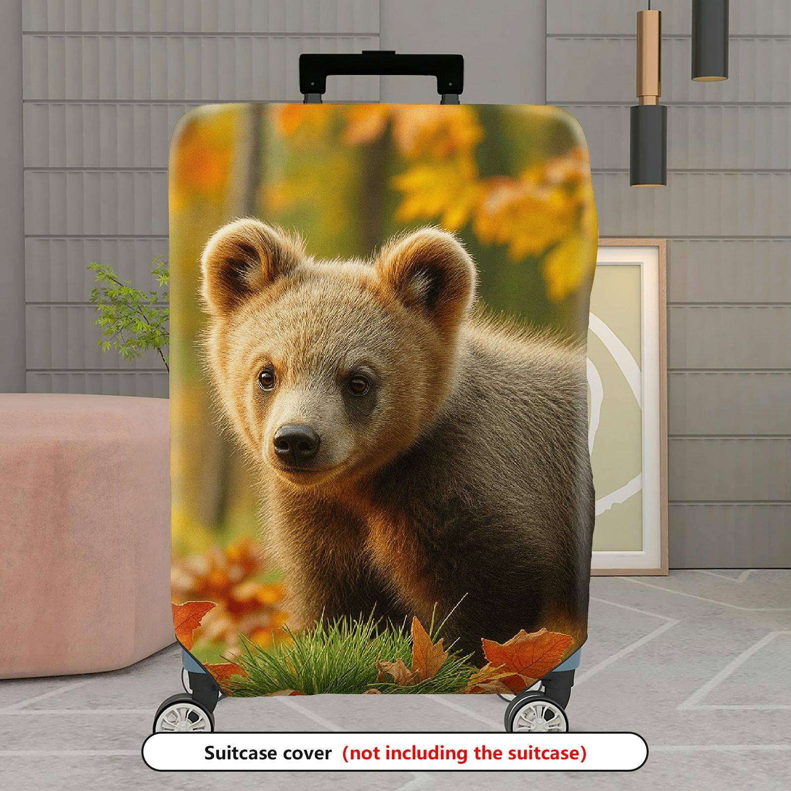 1-Piece Cute Bear Autumn Forest Wildlife Nature Scenic  Suitcase Luggage Cover, Stretch Protective Sleeve