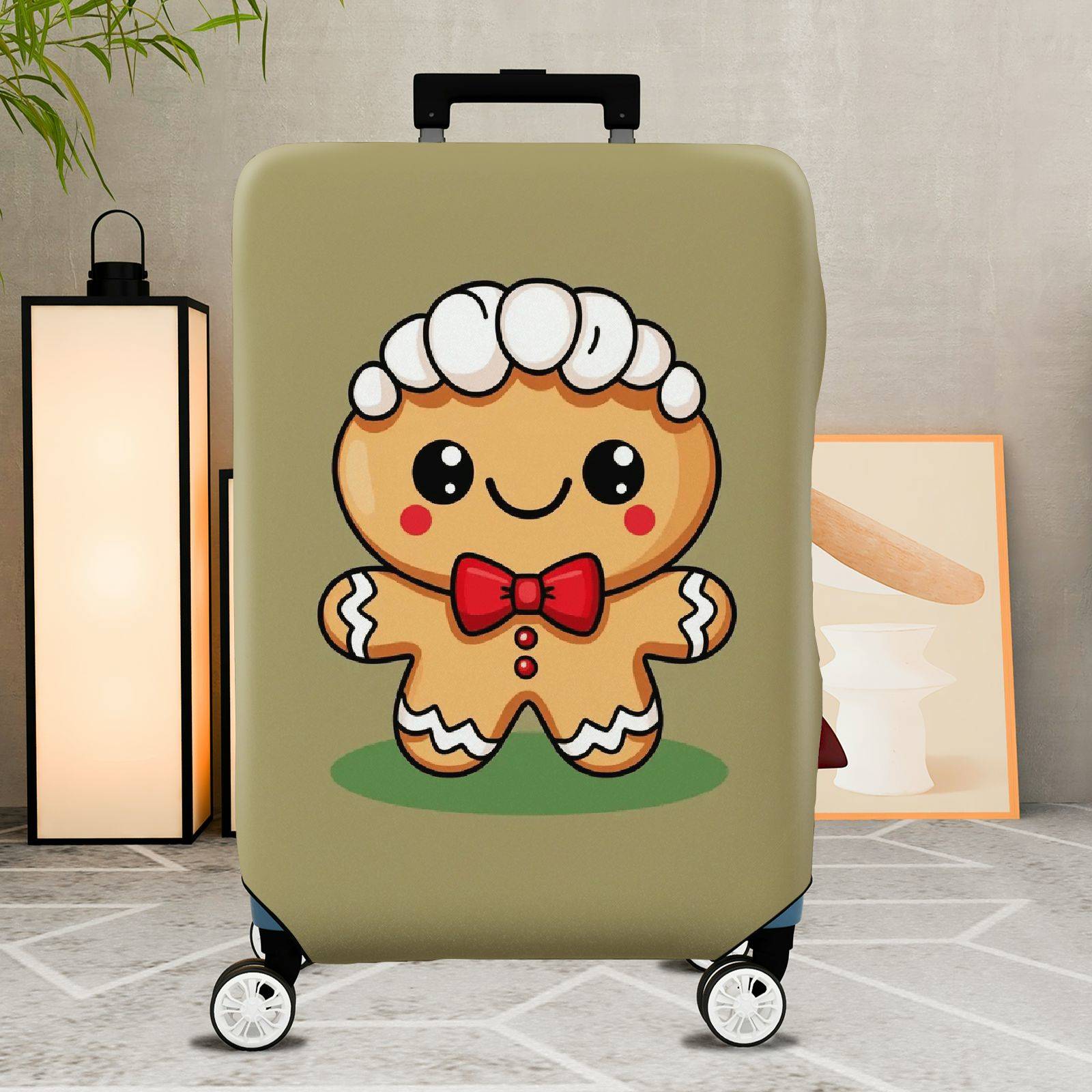 1-Piece Cute  Gingerbread Christmas Holiday Fun Festive  Suitcase Luggage Cover, Stretch Protective Sleeve