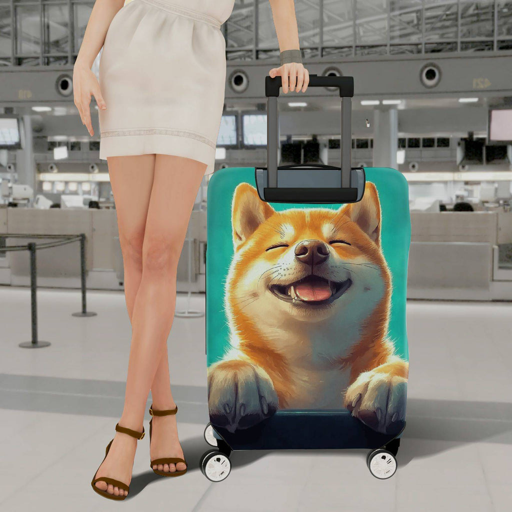 1-Piece Cute Pet Dog Animal Art Blue Luggage  Suitcase Luggage Cover, Stretch Protective Sleeve