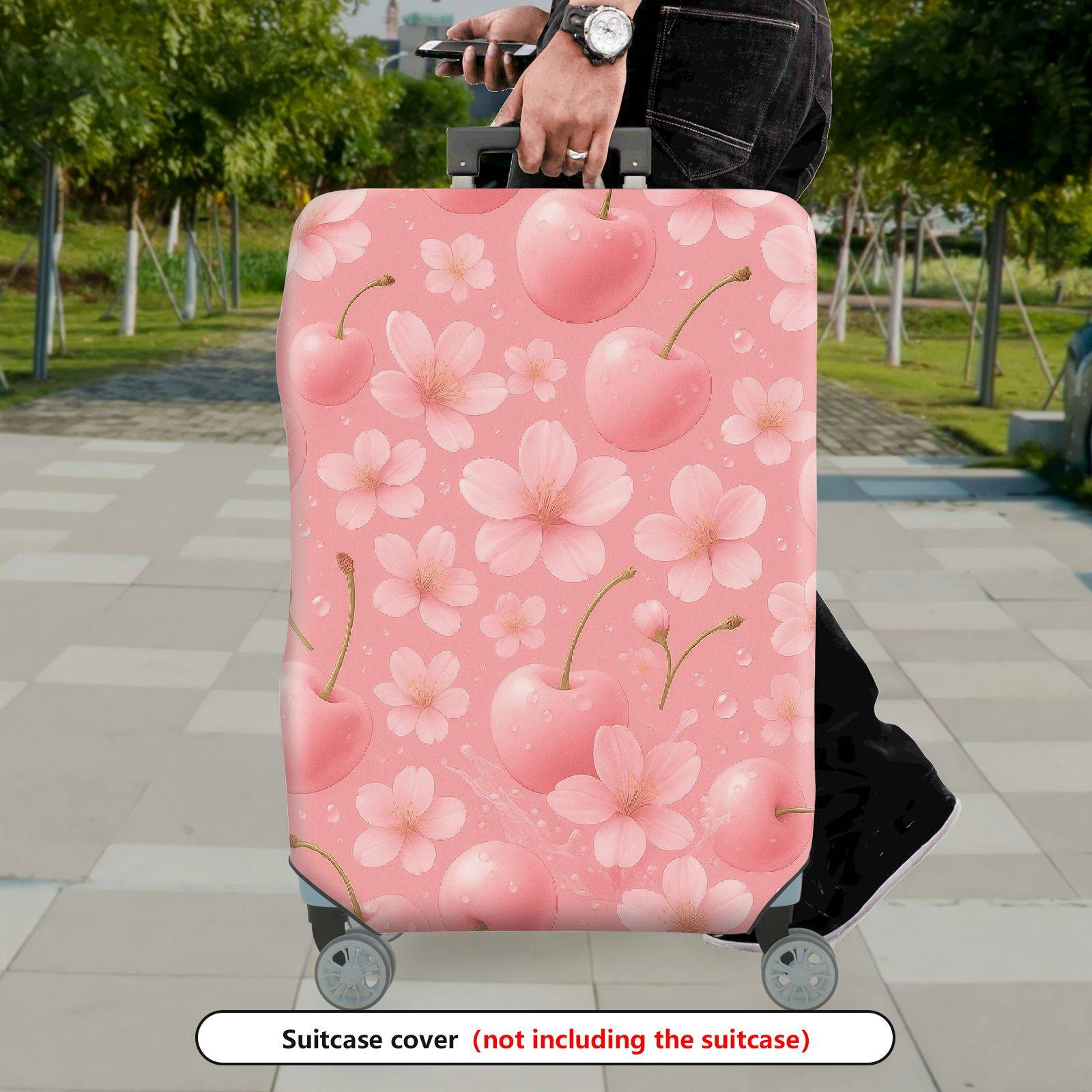 1-Piece Cherry Blossom Pink Flower Fruit Cute Sweet  Suitcase Luggage Cover, Stretch Protective Sleeve