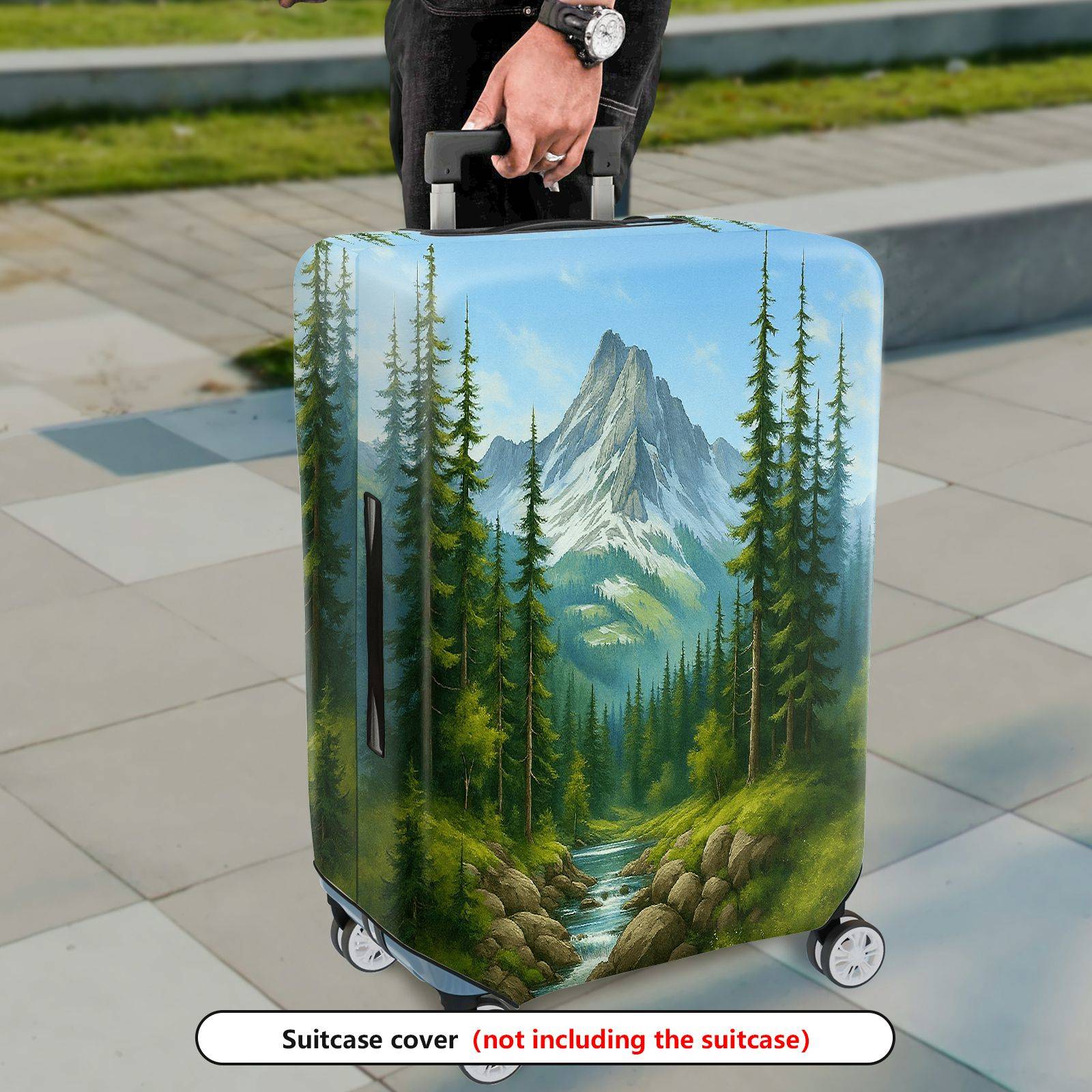 1-Piece Forest Mountain Stream Natural Scenery Landscape Art  Suitcase Luggage Cover, Stretch Protective Sleeve