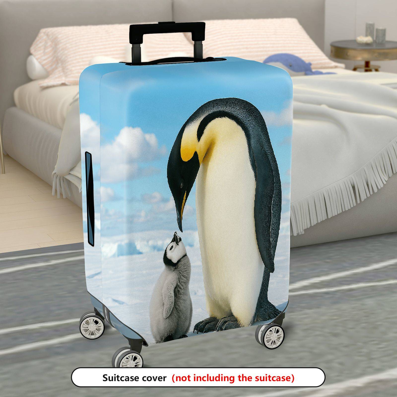 1-Piece Cute Penguin Family Ice Snow Nature Animal  Suitcase Luggage Cover, Stretch Protective Sleeve