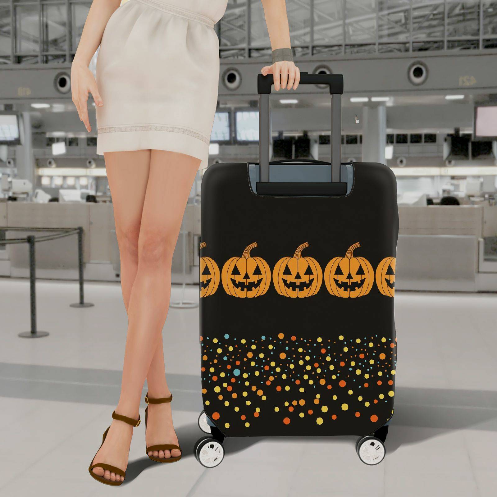 1-Piece Halloween Pumpkin Spooky Festive Party Holiday  Suitcase Luggage Cover, Stretch Protective Sleeve