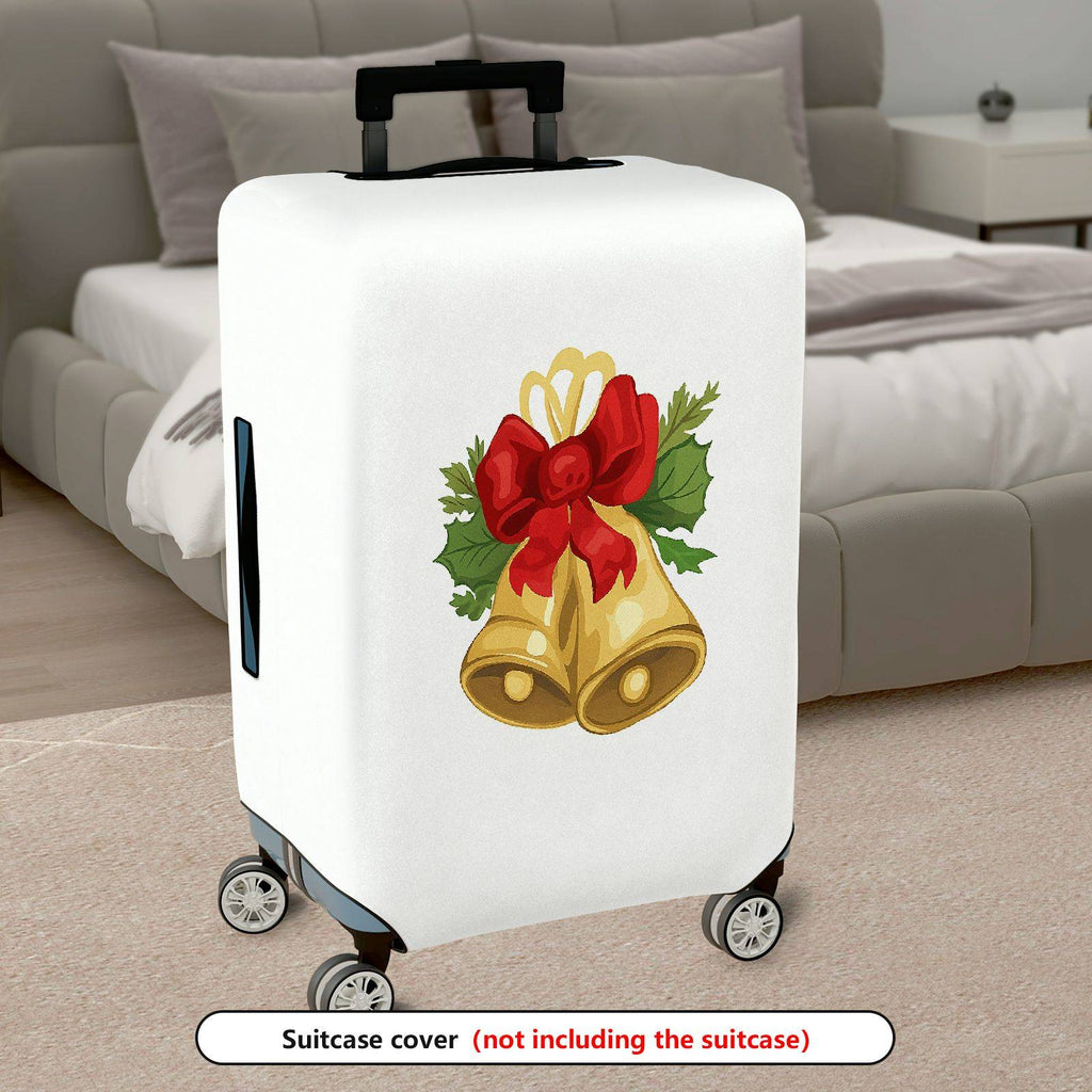 1-Piece Christmas Bell Red Bow Holiday Festive Elegant  Suitcase Luggage Cover, Stretch Protective Sleeve