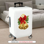 1-Piece Christmas Bell Red Bow Holiday Festive Elegant  Suitcase Luggage Cover, Stretch Protective Sleeve