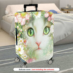 1-Piece Cat Floral Green Pink Artistic Colorful  Suitcase Luggage Cover, Stretch Protective Sleeve
