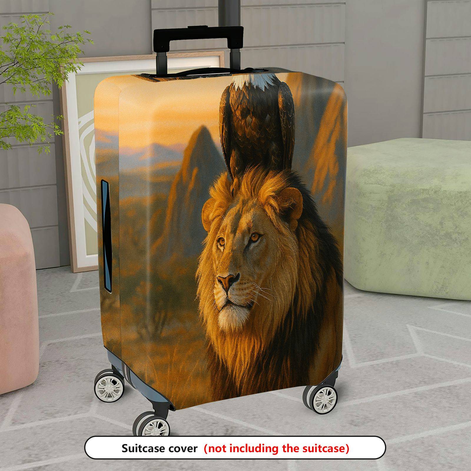 1-Piece Lion Eagle Sunset Landscape Animal Art Nature  Suitcase Luggage Cover, Stretch Protective Sleeve