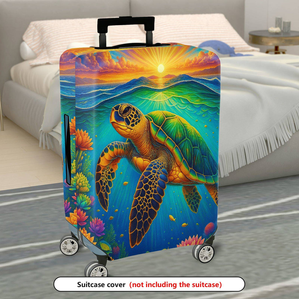 1-Piece Ocean Turtle Sunrise Floral Nature Travel  Suitcase Luggage Cover, Stretch Protective Sleeve