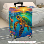 1-Piece Ocean Turtle Sunrise Floral Nature Travel  Suitcase Luggage Cover, Stretch Protective Sleeve