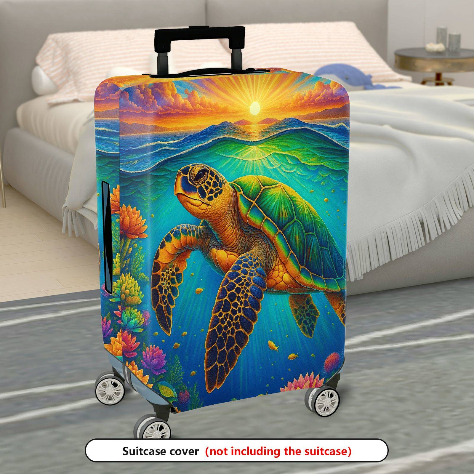 1-Piece Ocean Turtle Sunrise Floral Nature Travel  Suitcase Luggage Cover, Stretch Protective Sleeve