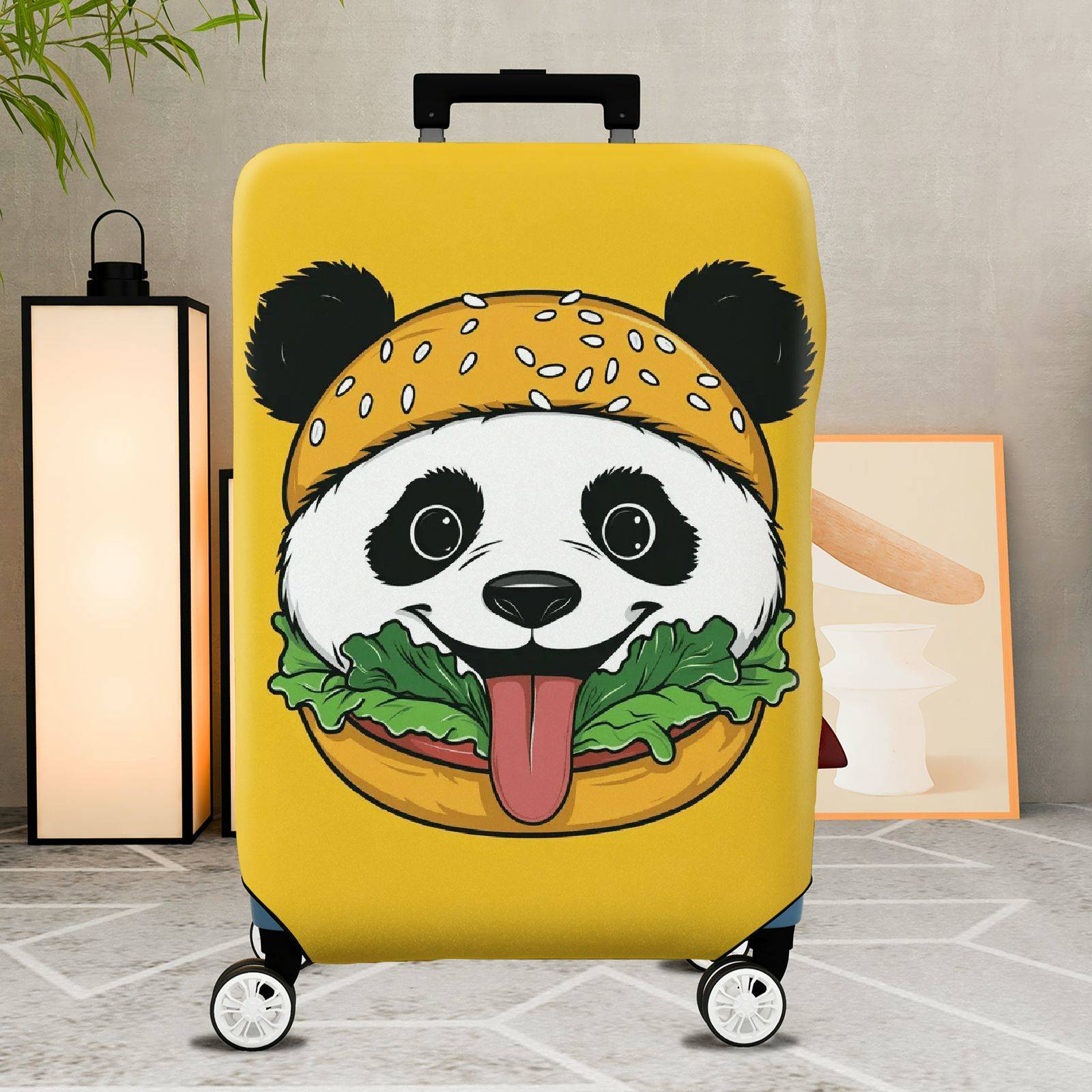 1-Piece Cute Panda Burger  Fun Whimsical Travel  Suitcase Luggage Cover, Stretch Protective Sleeve