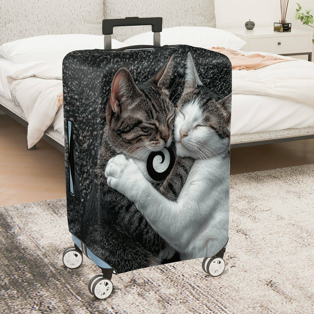 1-Piece Cute Cozy Cat Hugging Love Peace  Suitcase Luggage Cover, Stretch Protective Sleeve