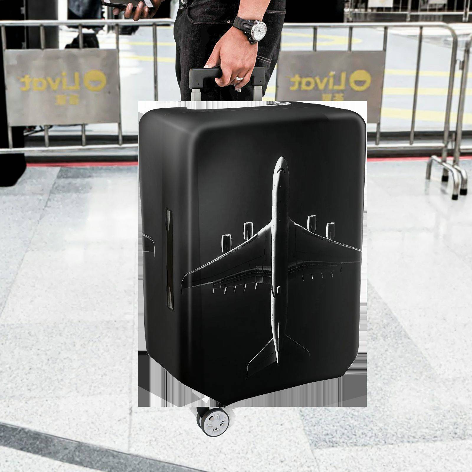 1-Piece Airplane Travel Adventure Design Black Stylish Modern Minimalist  Suitcase Luggage Cover, Stretch Protective Sleeve