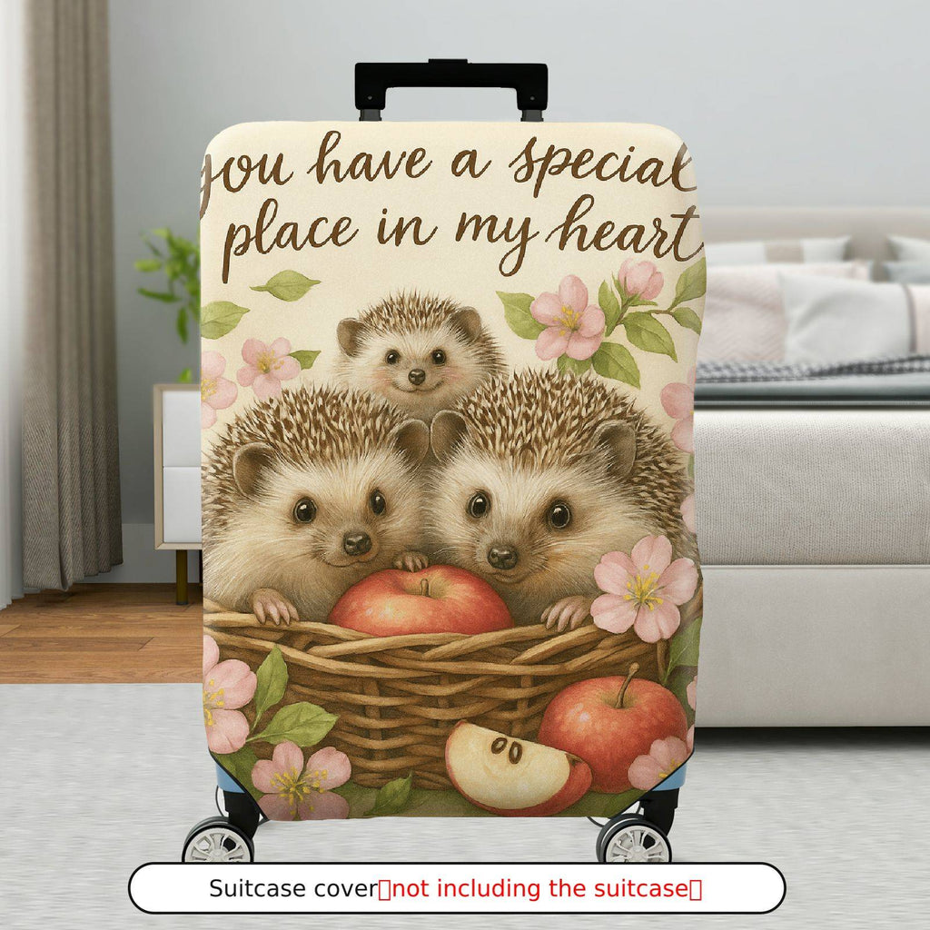 1-Piece Cute Hedgehog Apple Flower Basket Heartwarming  Suitcase Luggage Cover, Stretch Protective Sleeve