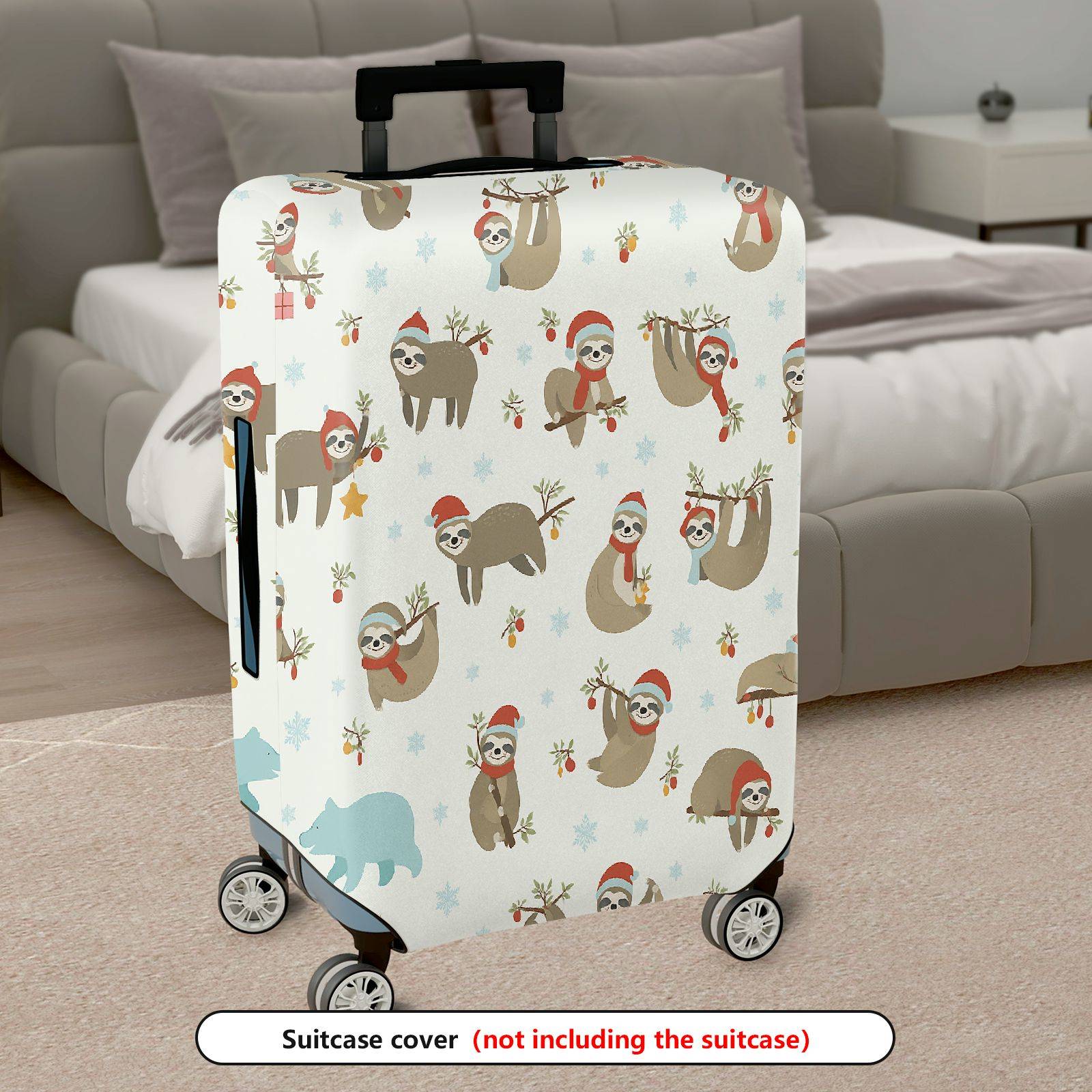 1-Piece Christmas Sloth Animal  Cute Holiday  Suitcase Luggage Cover, Stretch Protective Sleeve