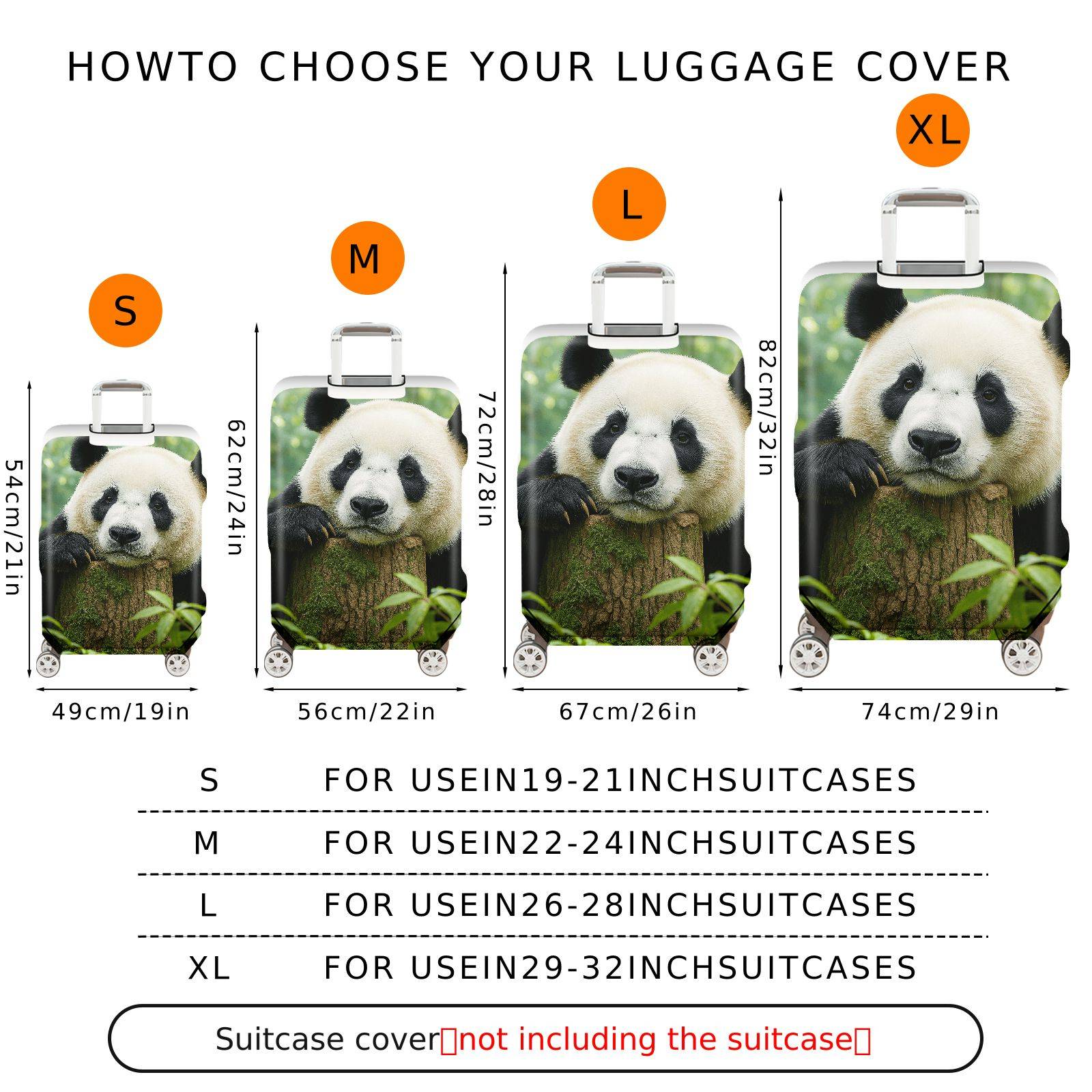1-Piece Panda Forest Nature Wildlife Cute Animal  Suitcase Luggage Cover, Stretch Protective Sleeve