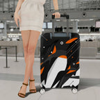 1-Piece Penguin Black White Orange Geometric Modern Travel  Suitcase Luggage Cover, Stretch Protective Sleeve