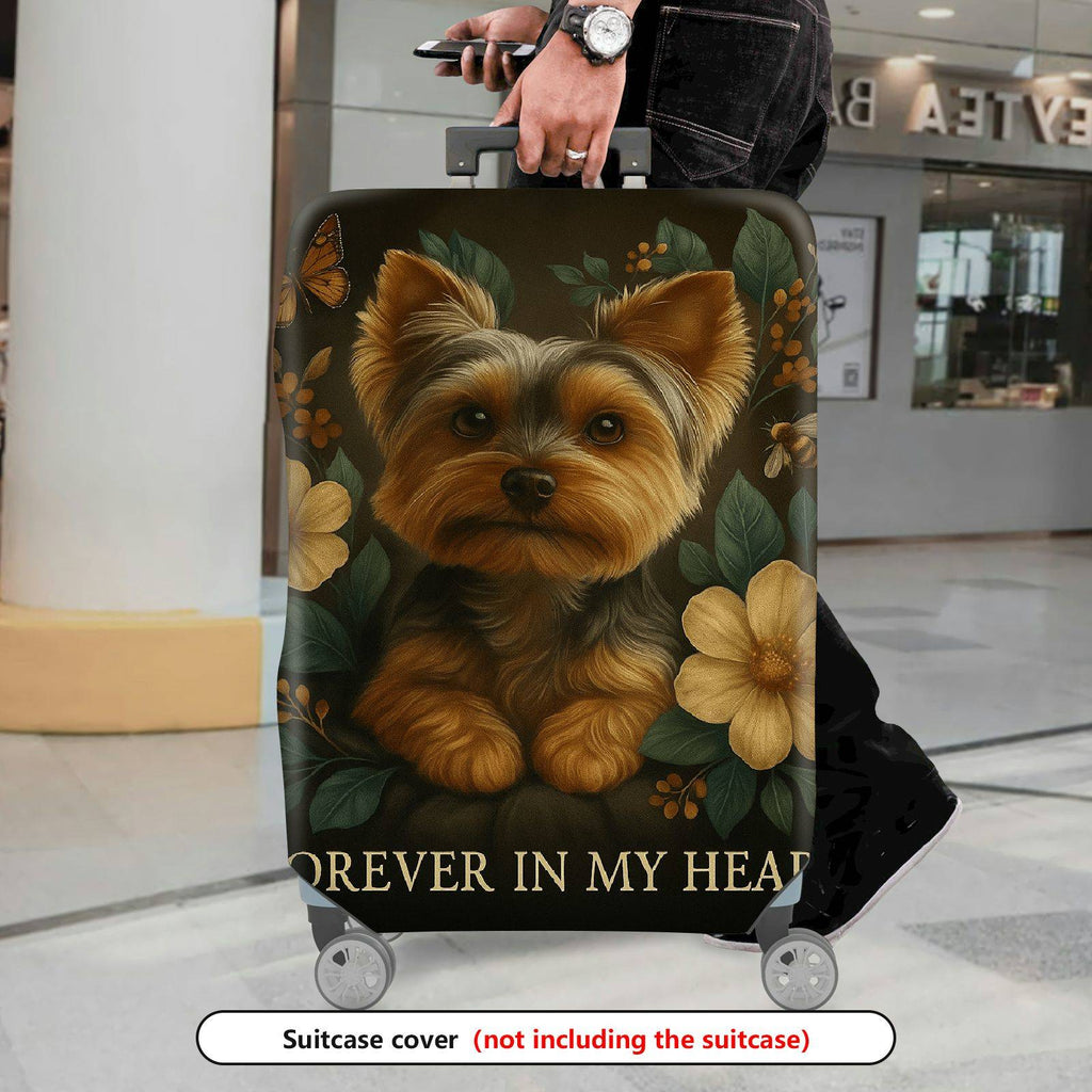 1-Piece Yorkie Dog Floral Nature Butterfly Text  Suitcase Luggage Cover, Stretch Protective Sleeve
