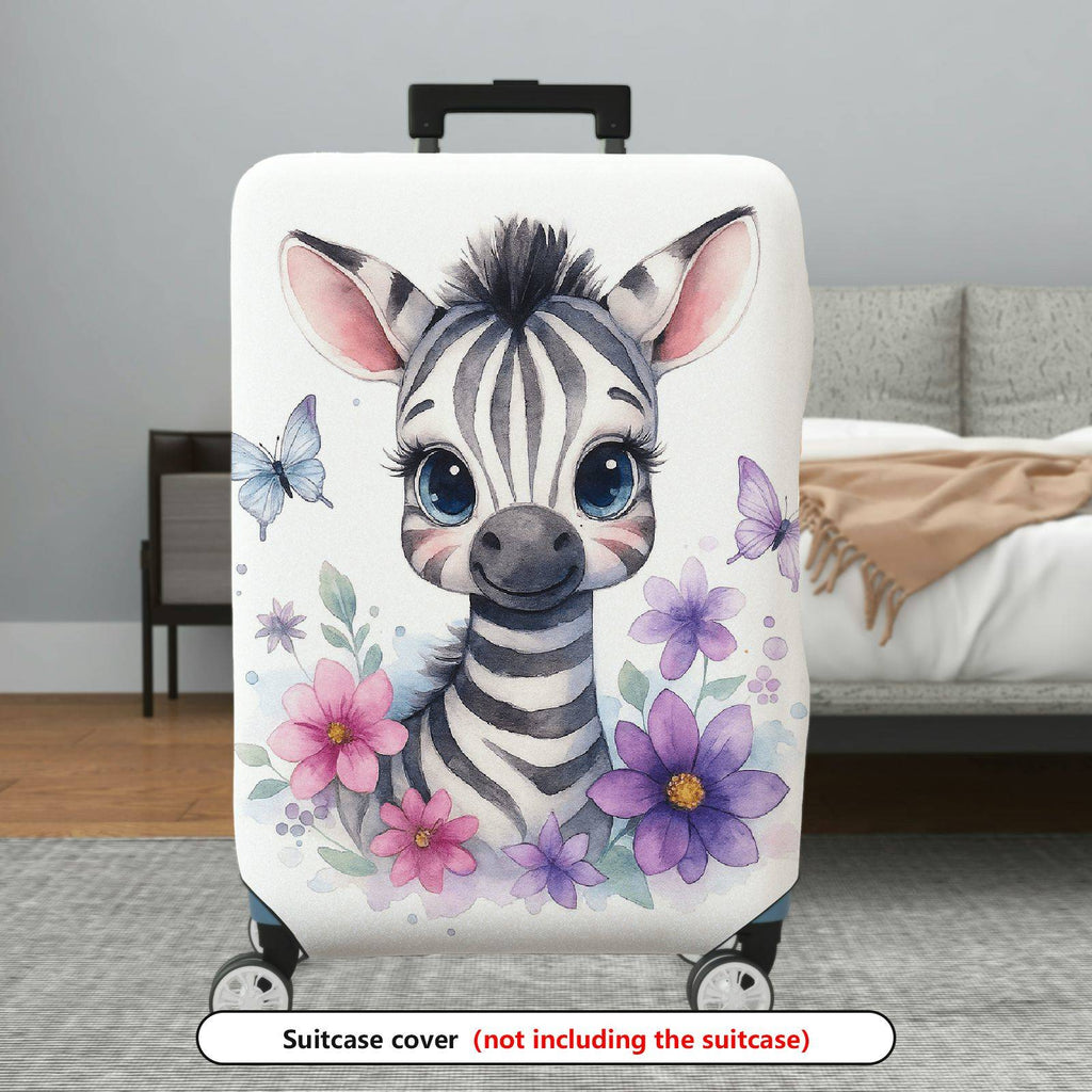 1-Piece Cute Zebra Butterfly Floral Art Print  Suitcase Luggage Cover, Stretch Protective Sleeve