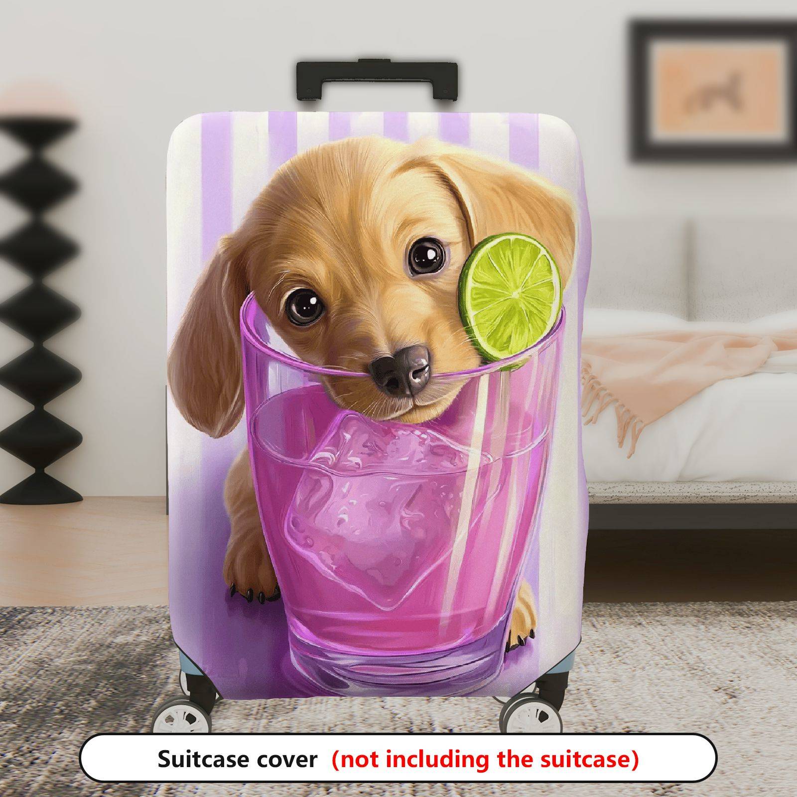1-Piece Dog Cute Beverage Lime Purple Animal Novelty  Suitcase Luggage Cover, Stretch Protective Sleeve
