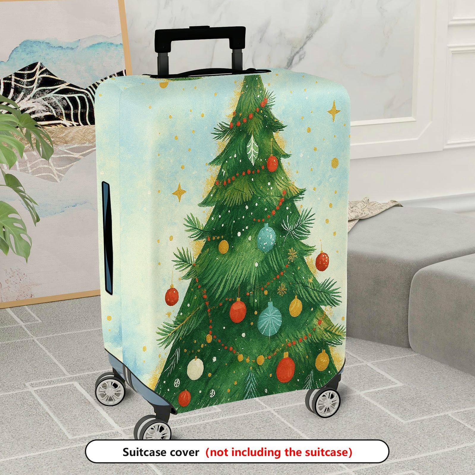 1-Piece Christmas Tree Decorative Festive Holiday Colorful  Suitcase Luggage Cover, Stretch Protective Sleeve