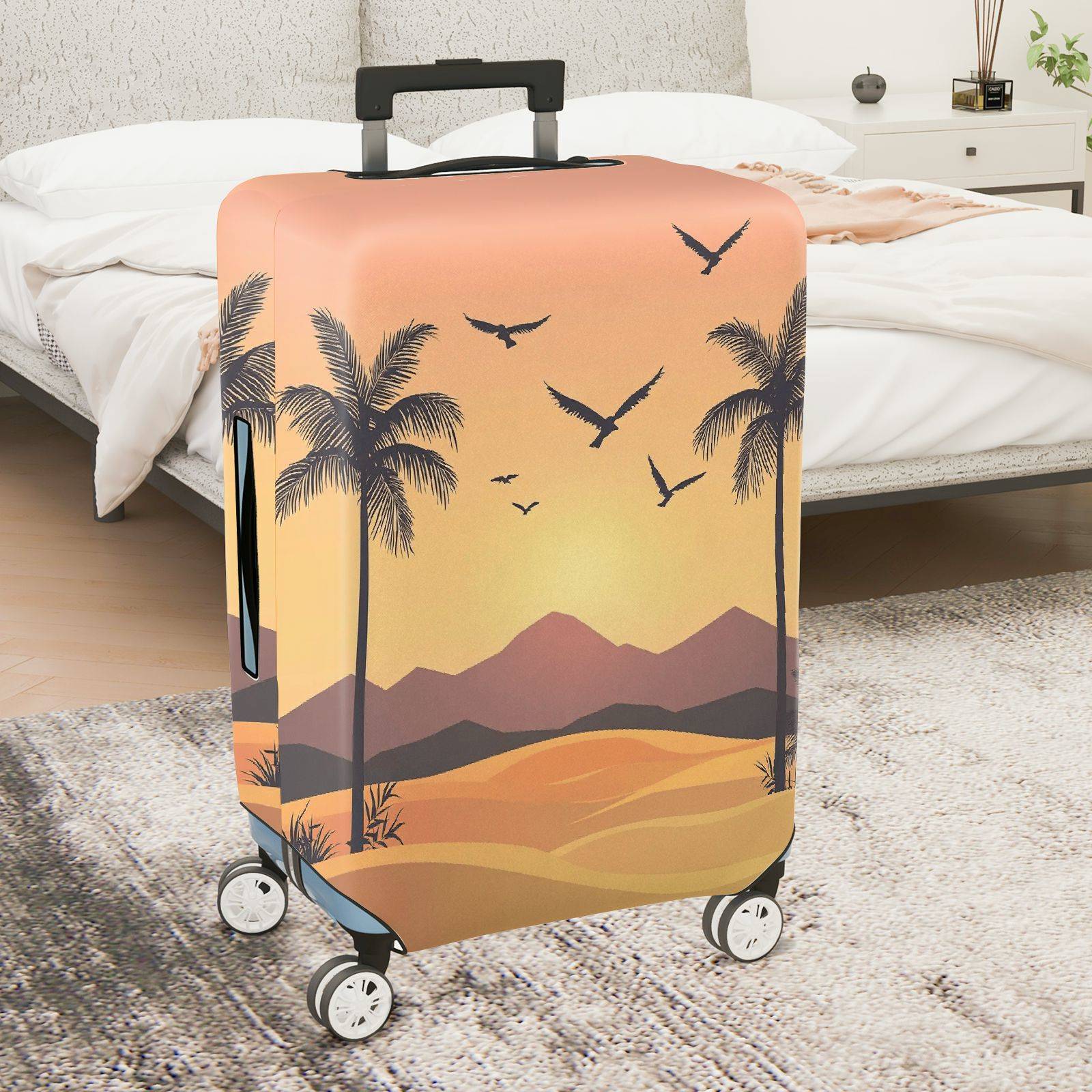 1-Piece Sunset Beach Tropical Birds Mountain Landscape Nature Scene  Suitcase Luggage Cover, Stretch Protective Sleeve
