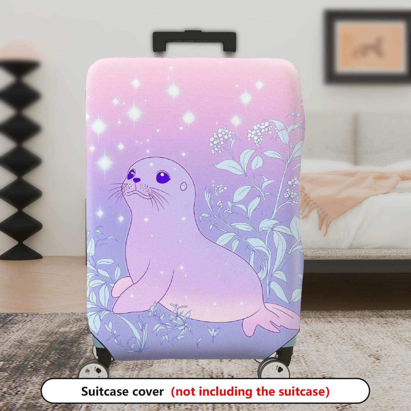 1-Piece Cute Seal Starry Floral Pastel Gradient Magical  Suitcase Luggage Cover, Stretch Protective Sleeve