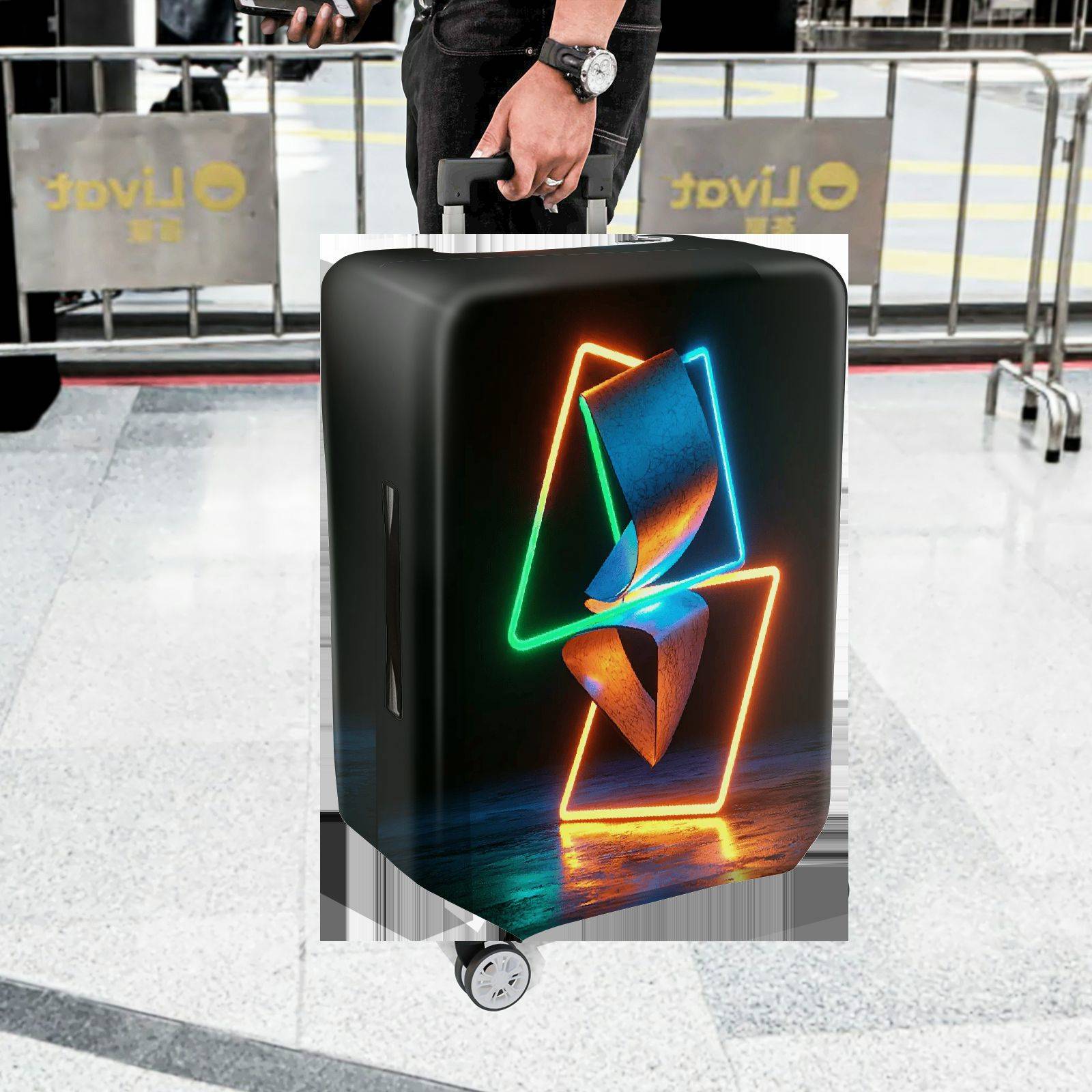 1-Piece Geometric Abstract Art Luminous Vibrant  Suitcase Luggage Cover, Stretch Protective Sleeve