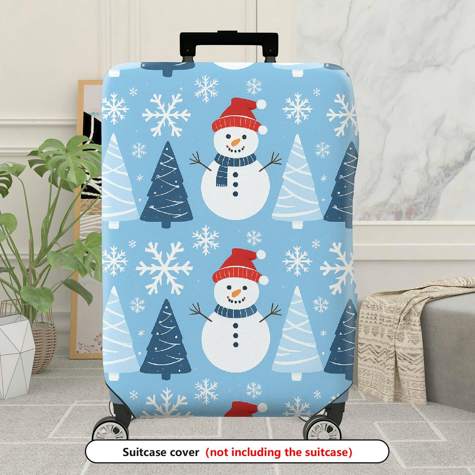 1-Piece Snowman Snowflake Christmas Tree Winter Holiday  Suitcase Luggage Cover, Stretch Protective Sleeve