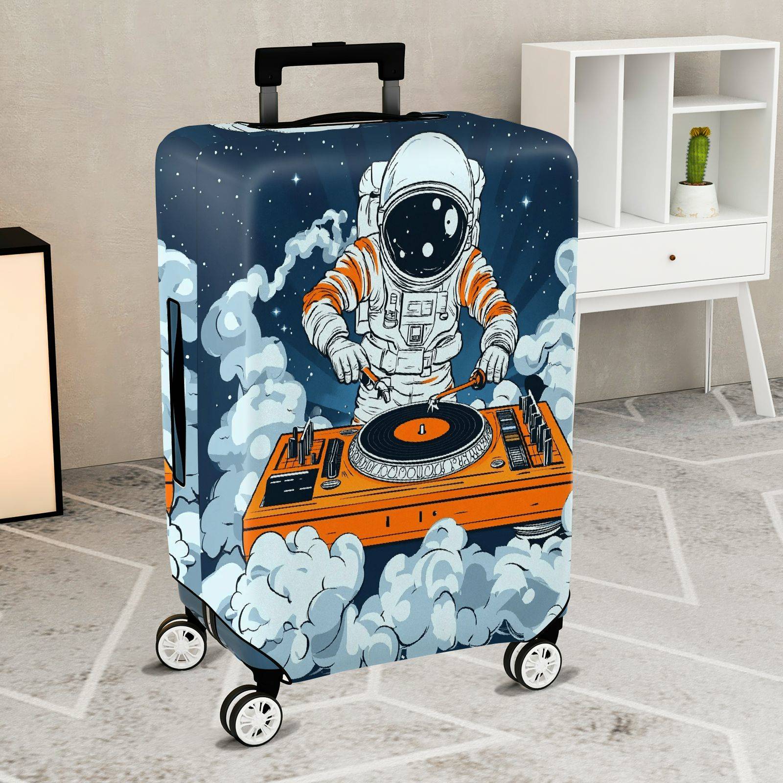 1-Piece Astronaut DJ Music Space Clouds Universe  Suitcase Luggage Cover, Stretch Protective Sleeve