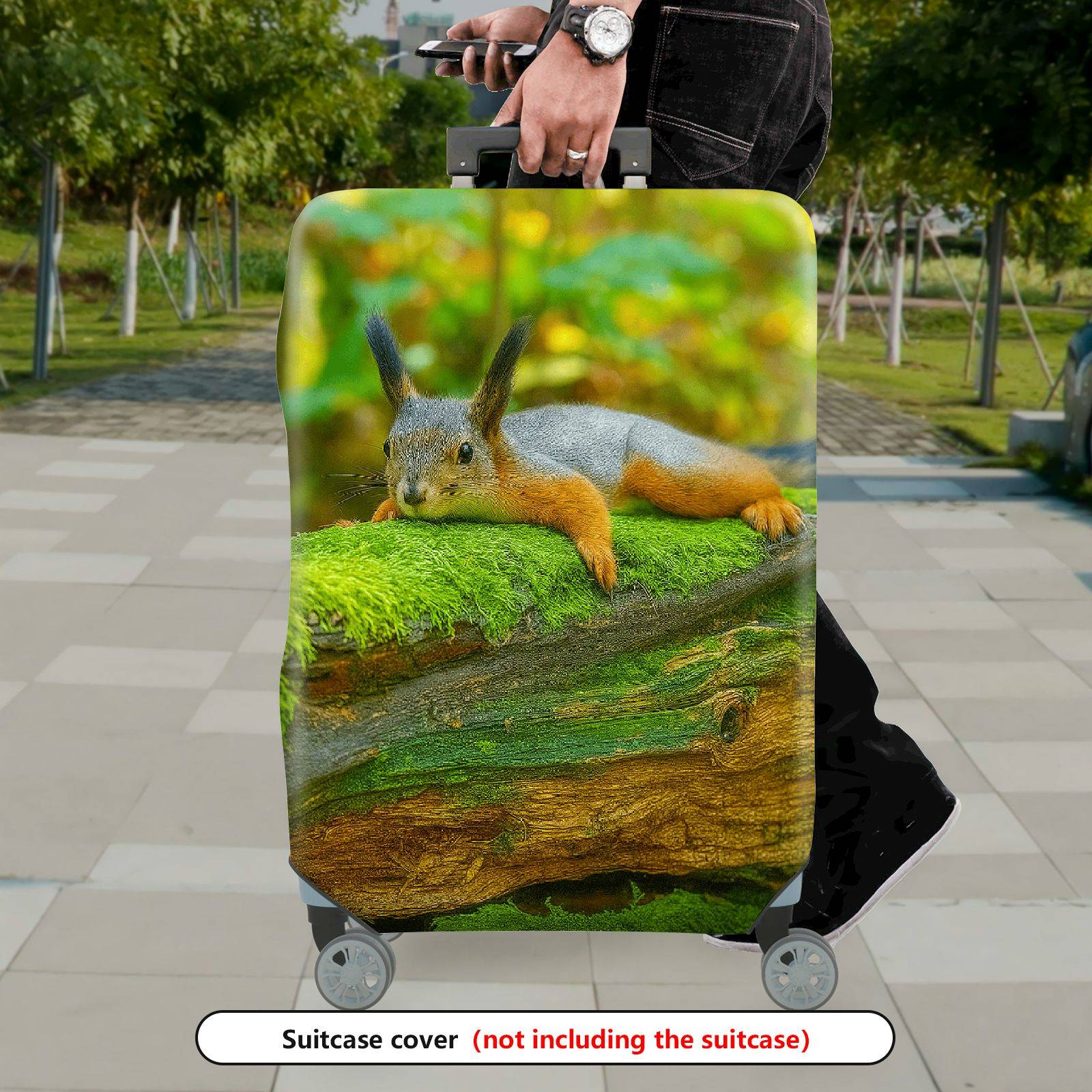 1-Piece Cute Relaxed Squirrel Forest Nature Wildlife  Suitcase Luggage Cover, Stretch Protective Sleeve