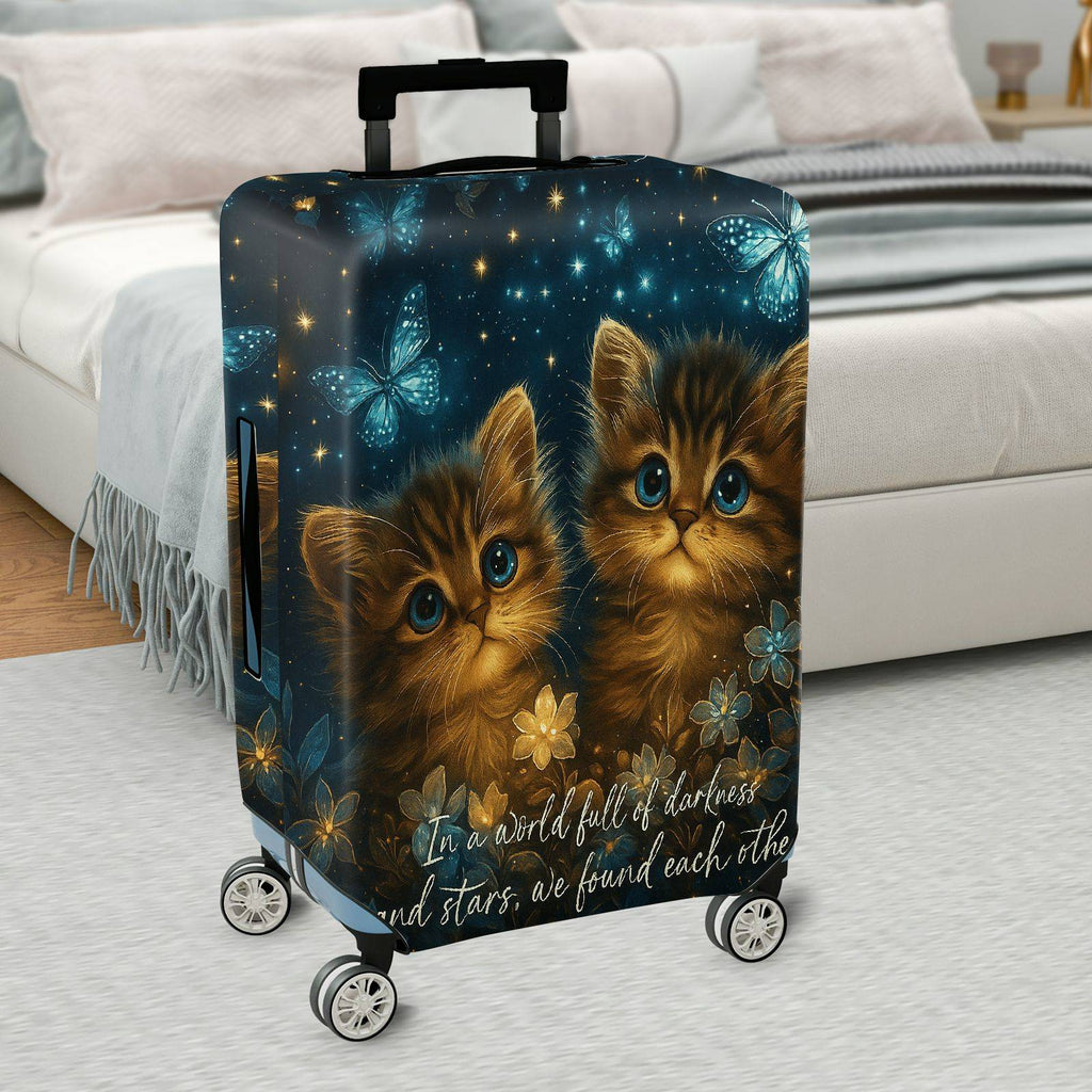 1-Piece Starry Night Cat Butterfly Floral Romantic  Suitcase Luggage Cover, Stretch Protective Sleeve
