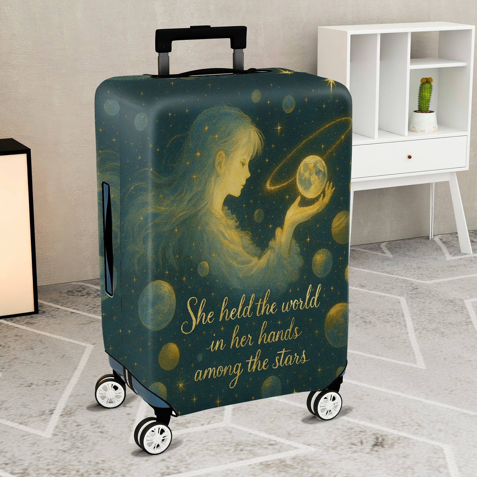 1-Piece Cosmic Starry Dream Girl Universe Art Astral  Suitcase Luggage Cover, Stretch Protective Sleeve