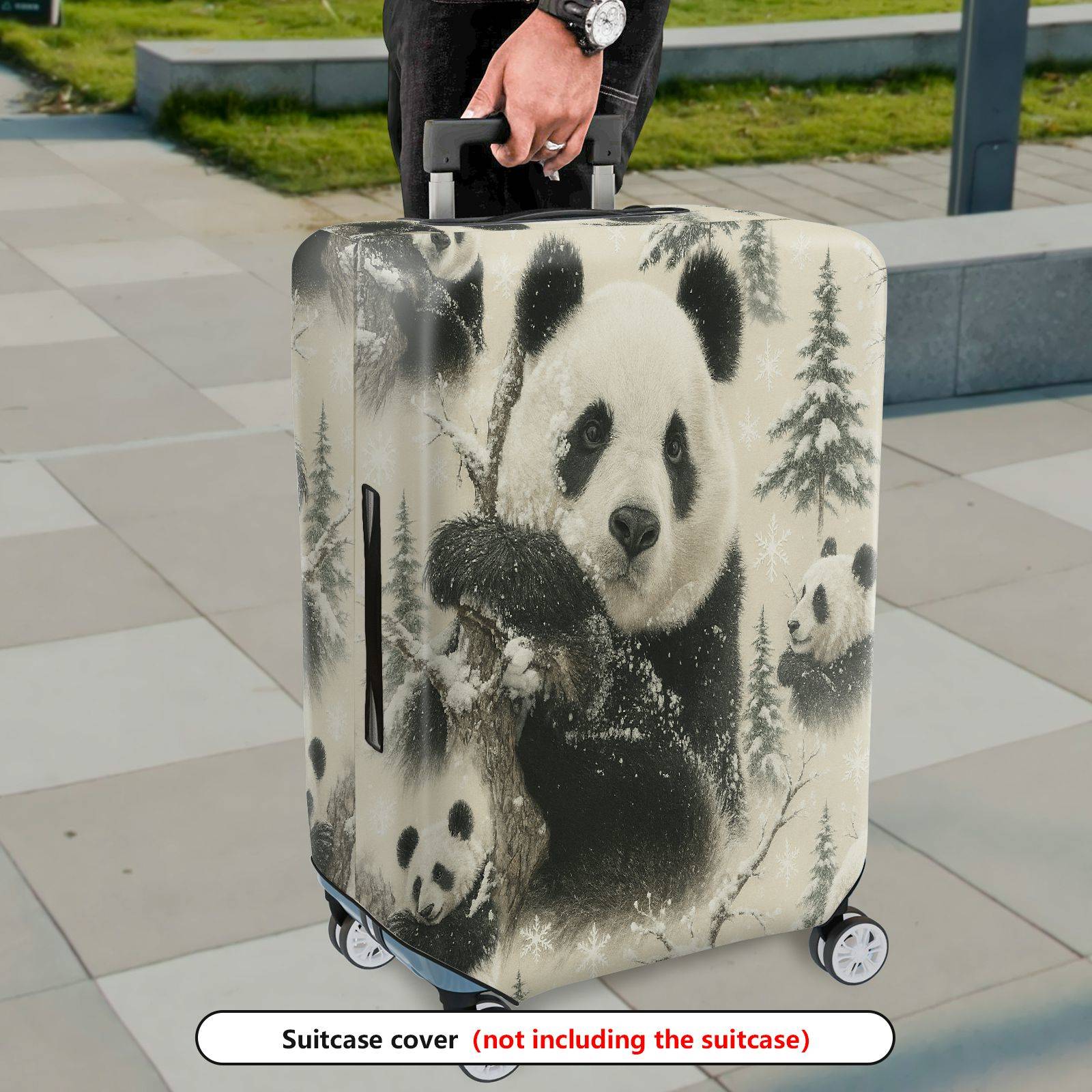 1-Piece Panda Snow Forest Winter Nature Cute Animal  Suitcase Luggage Cover, Stretch Protective Sleeve